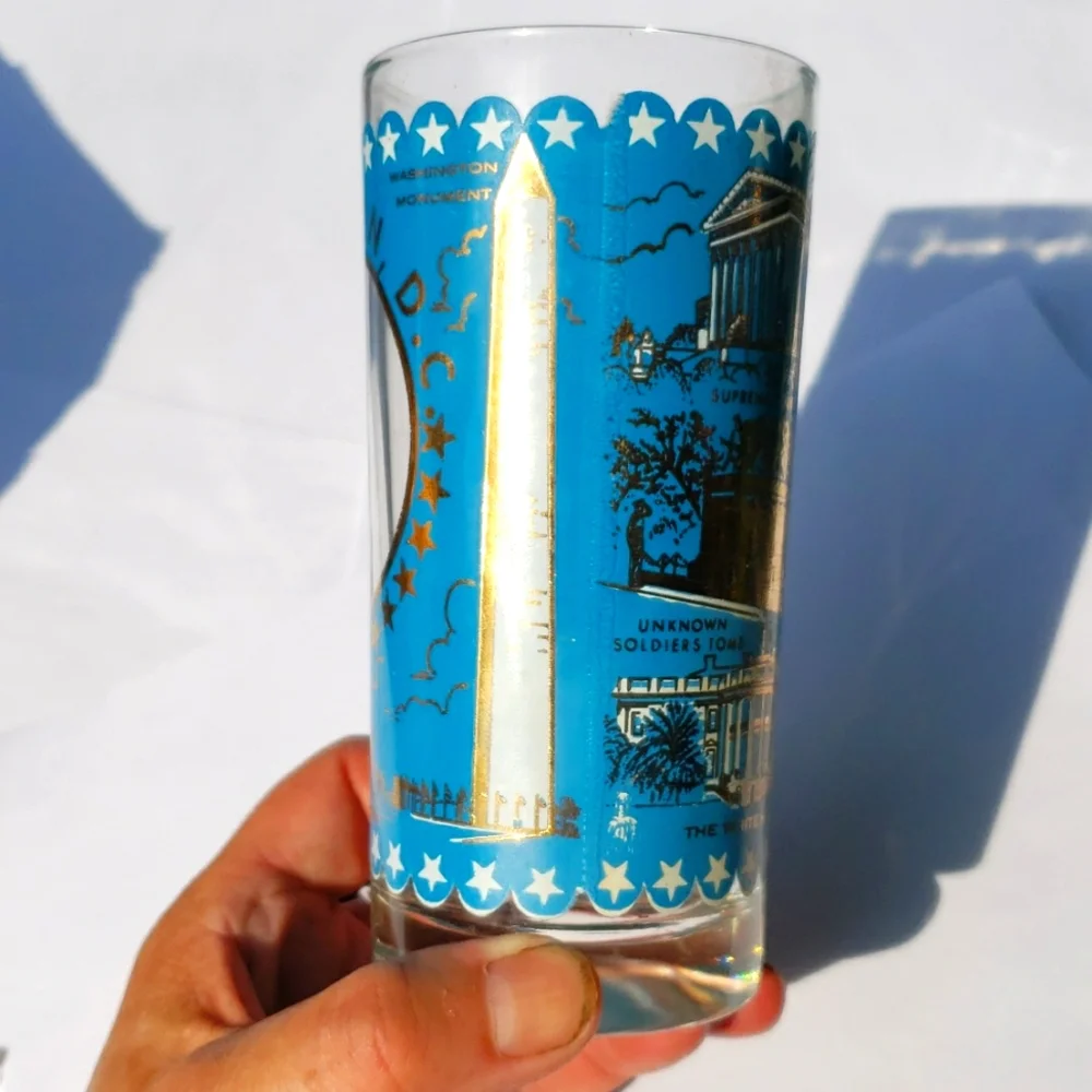 Vintage Washington DC Souvenir Bar Glass blue gold trim